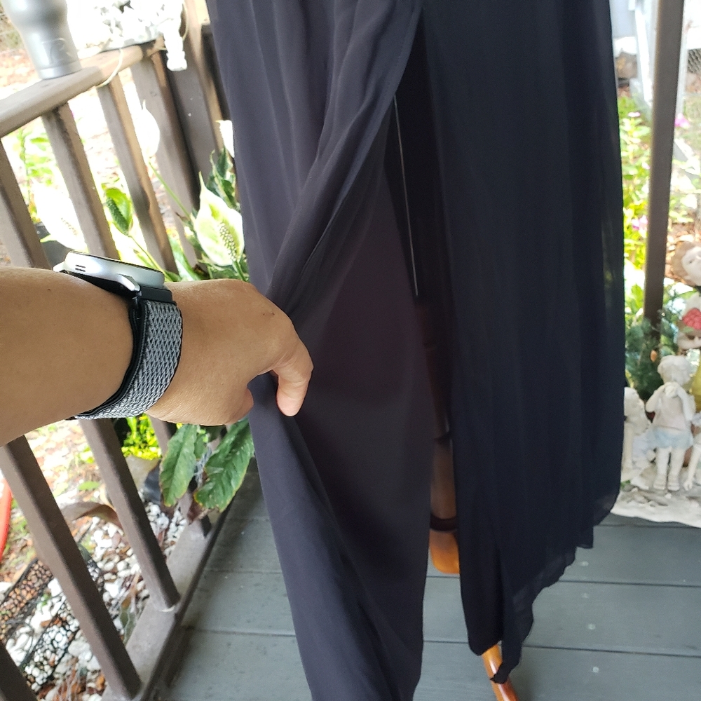FAERIESTY Maxi Dress Size L Black Babydoll Sheer Sleeves Formal Flowy Evening - Picture 10 of 16